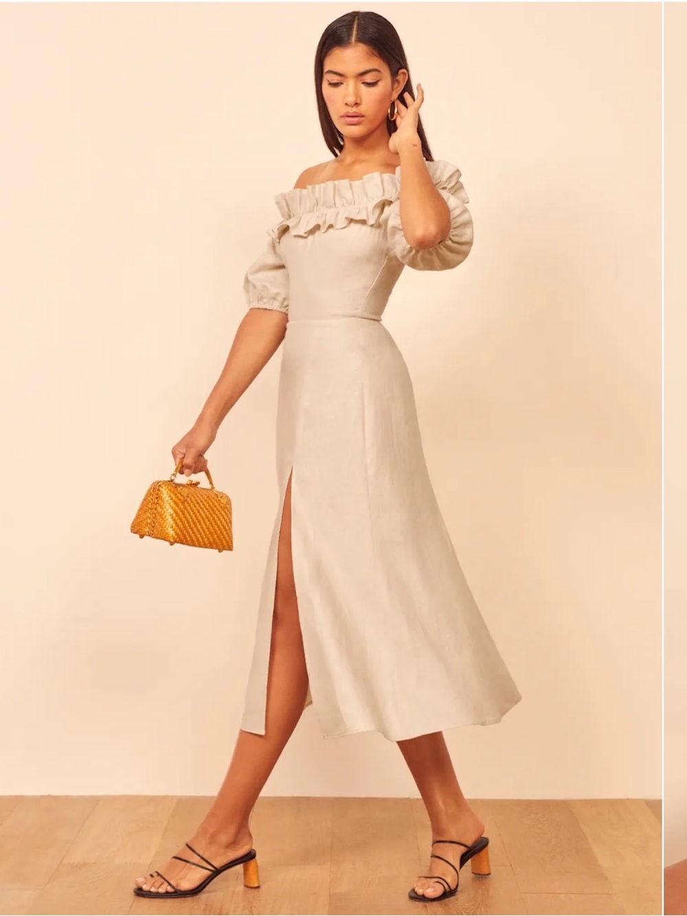 Reformation Cream Ruffled Puff-Sleeve Maxi Dress
